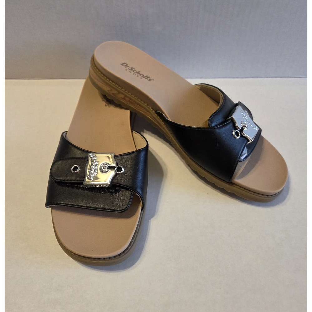 Dr Scholls Island Icon Sandals Women's 6.5 US Black Buckle Comfort Slide New